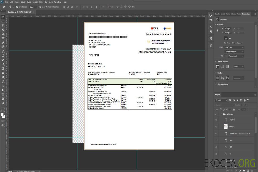 Modèle Word et PDF de relevé consolidé de la banque DBS de Hong Kong scr template Modèle Word et PDF de relevé consolidé de la banque DBS de Hong Kong scr template